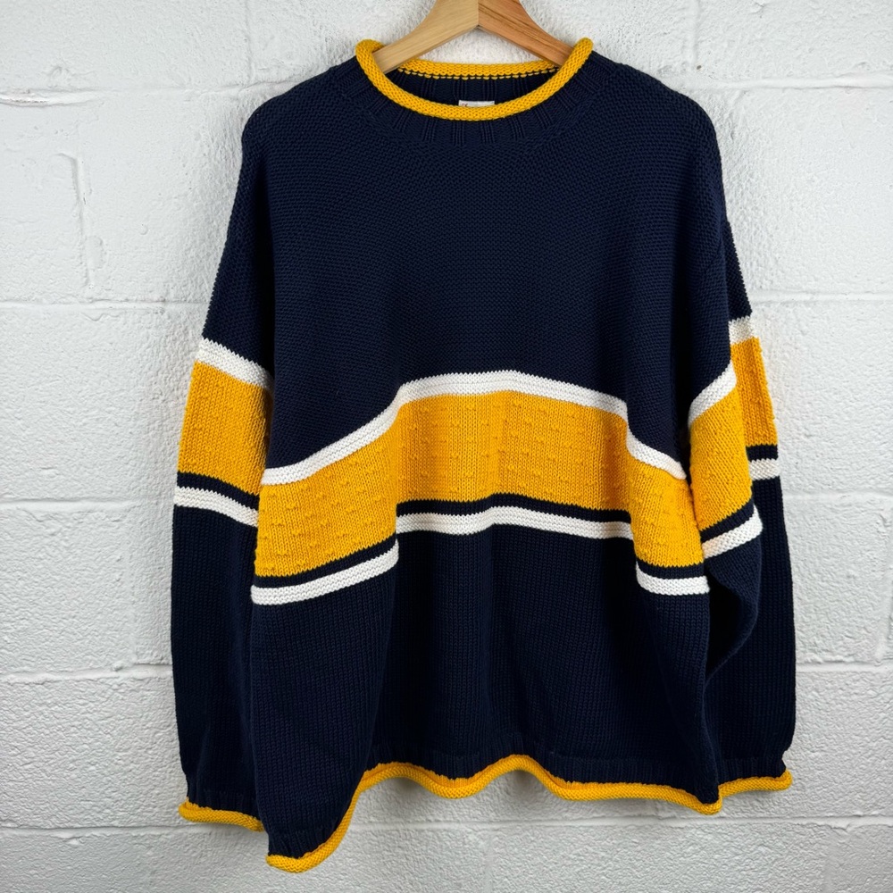 Hanna Andersson Navy & Yellow Colorblock Knit Sweater XL | 100% Cotton